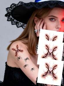Tattoo Stickers, 3sheets/Set, Halloween Dark Style 12 Zodiac Signs Temporary Tattoos, Easy To Apply And Remove, Gradient Vein Pattern Halloween Costume Stickers, Suitable For Couples, Ideal Gift. - Brown - View 14