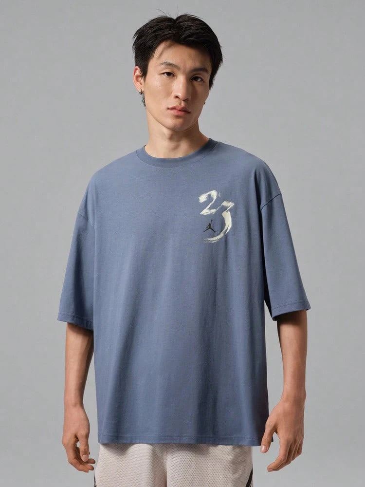 Jordan Kaos Rajut Lengan Pendek Tanpa Kerah Pria AS DF SPT STMT GFX SS Crew TIQ7287-491 - Navy Blue - View 1