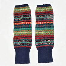 Autumn/Winter Thickened Wool Warm Vintage Color Block Layered Bohemian Knee-High Leg Warmers - Navy Blue - View 3