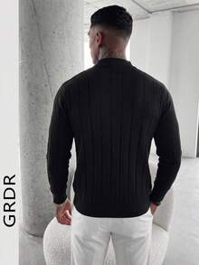GRDR Men's Autumn/Winter Fashion Casual Commute Zip-Up Knit Cardigan - Black - View 8