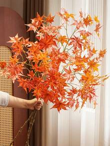 ZaiYe 1pc, Artificial Large Maple Leaf Branches, Fall Decoration, Artificial Flowers And Greenery, Suitable For Parties, Autumn Home Decoration, Suitable For Wedding Bouquets, Table Centerpieces, Thanksgiving/Halloween And Day Of The Dead Decorations - Multicolor - View 6