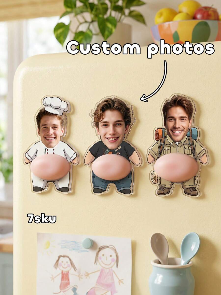 1pc Custom Photo Funny Belly Squishy Fridge Magnet, Personalized Stress Relief Toy, Fun And Practical Kitchen Decor Gift For Dad/Friend,Quirky Home Accessory & Gift For Him - Multicolor - View 1