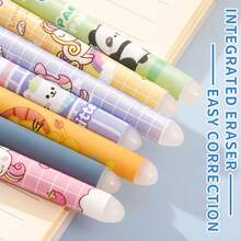 14pcs/35pcs Random Animal Pattern Erasable Ballpoint Pens, 0.5mm Blue Ink With Eraser, Fun Learning Stationery Supplies, Back To School Gift, Suitable For Students - Multicolor - View 4