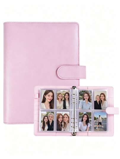 1Set Loose-Leaf Binder Card Collection Book Photo Album Notebook,A5 PU Cover+25 Pcs 4-Grids Inner Pages Photo Card Seelves,Wedding Anniversary Family Album,Stationery Book Photocards Storage Album For Trading Card Organization&Collection