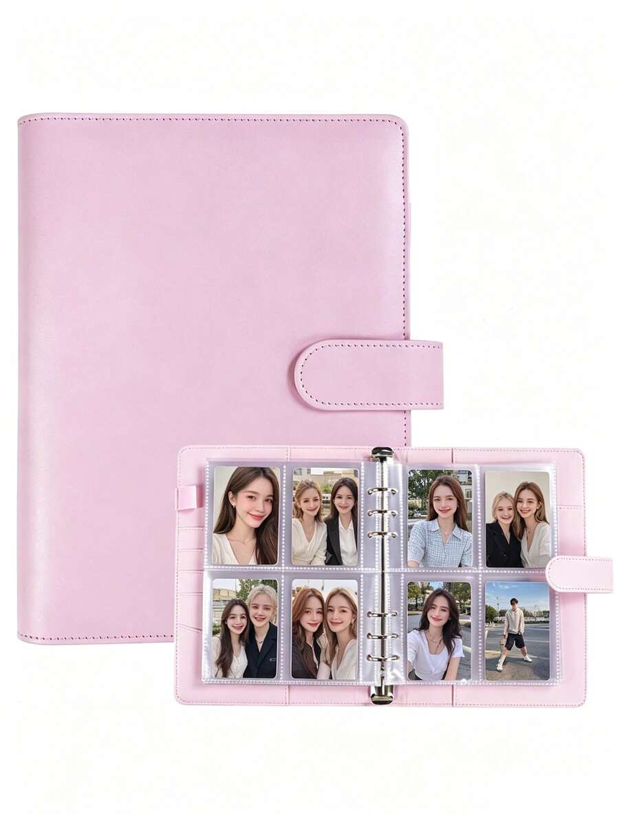 1Set Álbum de Colección de Tarjetas con Carpeta de Hojas Sueltas, Cuaderno de Fotos, Portada de PU A5 + 25 Piezas de Fundas Interiores de 4-Cuadrículas para Tarjetas de Fotos, Álbum Familiar de Boda y Aniversario, Álbum de Almacenamiento de Tarjetas Fotográficas para Organización y Colección de Tarjetas Intercambiables