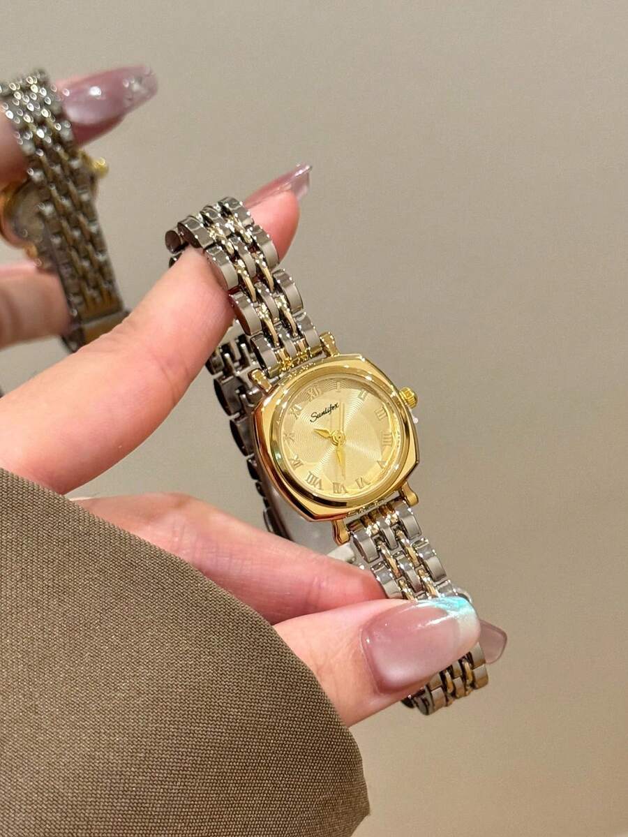 1件金色橢圓形女款石英手錶,優雅時尚,適合日常佩戴,生日/畢業禮物,休閒聚會 - 銀間金 - 查看 1