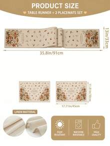 Autumn Mushroom Pattern "Autumn Blessing" Desktop Linen Table Flag+Placemat Set, Natural Style Home Decoration Table Flag, Foldable And Easy To Care For Kitchen Countertop Placemat, Autumn Decoration, Preferred Kitchen Supplies. - Multicolor - View 12