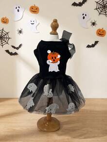 LUCKIE PAW 1pc Halloween Silver Ghost Pattern Pet Dress, Anti-Flea, Reduced Shedding, Heat-Insulating, Breathable, Suitable For Small And Large Dogs And Cats, Indoor And Outdoor - Multicolor - View 12