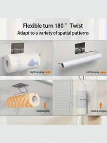 2 Sets (2 Brackets, 2 Adhesive Hooks) Easy-To-Install Stainless Steel Towel Racks - Self-Adhesive Wall-Mounted Paper Towel Holders, Kitchen Paper Roll Racks, Bathroom Toilet Paper Storage Racks, Towel Racks, Suitable For Kitchen And Bathroom Storage - A - View 8