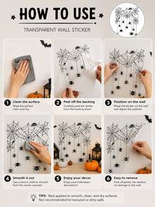 SUPSTICKER Black Halloween Spider Web Ghost Pumpkin Line Wall Window Sticker, PVC Self Adhesive Removable DIY Decor For Front Door, Window, Fireplace, Cabinet - 1PC - View 4