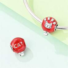 1pc Cute Cartoon Animal S925 Sterling Silver Charms, Enamel Dog Cat Fox Bear Panda Beads, DIY Bracelet Spacer Beads For Women Girl Daily Jewelry Gift - Silver - View 3