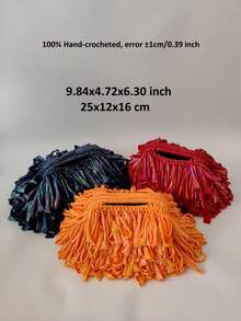Shiny Tassel Handmade Crochet Clutch Bag, Metallic Color Tassel Woven Evening Bag, Bohemian Style Party Mini Handbag - Multicolor - View 9