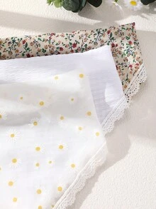3件組女款法式優雅波希米亞雛菊碎花三角頭巾，蕾絲飾邊彈性髮帶，適合日常田園休閒裝飾搭配 - 彩色 - 查看 6