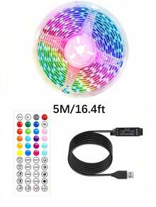 1 buah Strip Lampu LED USB 5V, 3,28 kaki (1 Gulungan) ~ 98,42 kaki (2 Gulungan) Kontrol Jarak Jauh 44 Tombol, Strip Lampu Musik RGB Pintar, Dekorasi Ruangan, Dekorasi Pesta, Dekorasi Liburan (Ukuran 3,28 kaki/1 meter lebih pendek, silakan pilih sesuai kebutuhan Anda saat membeli, perekat bawaan tidak dapat ditempelkan pada dinding yang kasar, harap berhati-hati saat menempelkan!) - MultiWarna - View 14