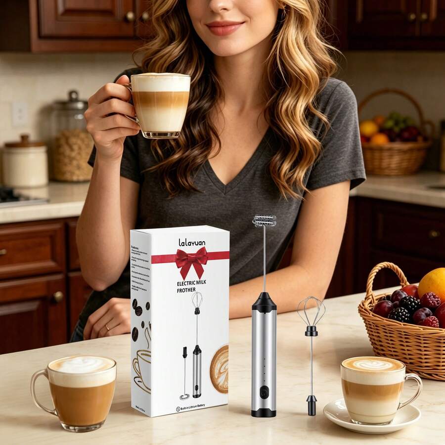 Lalayuan 1pc Mini Portable USB Rechargeable Stainless Steel Handheld Milk Frother & Egg Beater, Includes Charging Cable - View 1