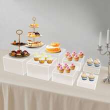 8pcs Modern Display Stands, Countertop Clear Food Risers For Buffet Table, Reusable Acrylic Pedestal Decoration For Cupcake - Transparent - View 11