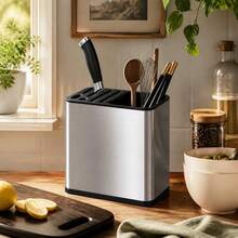 Stainless Steel And PP Plastic Kitchen Knife And Utensil Holder Organizer, Multi-Slot Storage Block For Knives And Scissors, 19.6 X 11.8 X 20cm - Silver - View 3