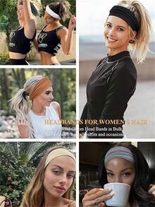 2/3/6 piezas Diademas de moda negras unisex, hechas de tela elástica suave y cómoda, adecuadas para maquillaje, yoga, correr y otras ocasiones - Negro - Ver 3