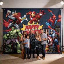 DOBBLE Avengers Birthday Party Backdrop, 150 X 100cm Polyester Photography Background Banner For Party Decoration, Photo Booth And Cake Table - View 5