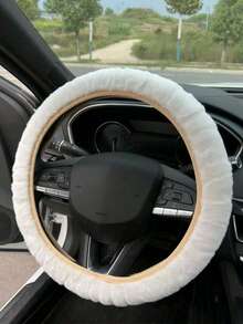3pcs/Set Car Plush Steering Wheel Cover And Shoulder Protector, 3 Pieces Set, Suitable For Spring, Autumn, Winter Use. - Multicolor - View 12