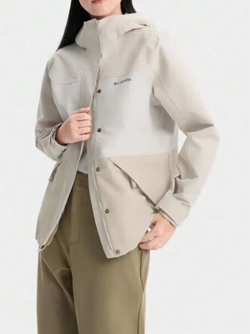 Columbia Jaket Softshell Wanita Terbaru untuk Aktivitas Luar Ruangan, Mendaki, Bernapas, Tahan Air, Tahan Angin, Hangat, dengan Tudung. - Krem/Cokelat - View 1