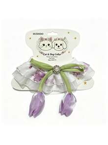 Cute Lace Trim Bow Pet Collar Bib, Detachable, Floral Plaid Cartoon Print, Exquisite Lace Decoration With Bell, Suitable For Kittens, Indoor Cats, Small Dogs, Highly Attractive Pet Decorative Accessory - Multicolor - View 14