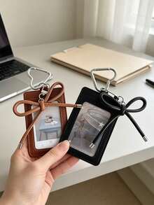 Black Card Holder With Star Pendant And Bow Decoration, Accessory Keychain, Student Bus Card Protector, ID Card Holder, Can Hold ID Card, Business Card, Bus Card, Meal Card, Subway Card, Photo, Access Card, Suitable For Women, Fashion Enthusiasts, Office Workers, Perfect For Commuting, School, Daily Use, Ideal Gift For Family And Friends - Multicolor - View 1