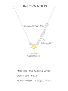 SereneSpark 1件 925純銀星星仿珍珠隱形鍊條項鍊 優雅頸部飾品 女性婚禮生日禮物 日常約會穿搭 - 金色 - 查看 6