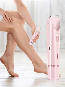 女用 2 合 1 雙頭電動修剪器與刮鬍刀，乾濕兩用，全身除毛，適用於比基尼線、腋下、腿部、手臂與臉部，長效電池續航，臉部毛髮修剪，可調式修剪器，650mAh 電池 - 粉色 - 查看 6