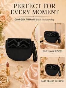 Giorgio Armani Armani Black Makeup Bag, 23*18cm, Snap Button Flap With Wrist Strap, Daily Storage For Makeup, Portable - Black - View 9