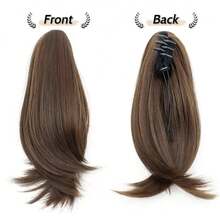 Short Layered Flip Ends Claw Clip Ponytail Hair Extension, Straight Synthetic Fake Ponytail Wig, Easy Wear Hair Accessory For Office Daily Styling - Multicolor - View 2