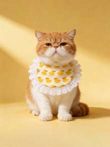 Cute Lace Trim Bow Pet Collar Bib, Detachable, Floral Plaid Cartoon Print, Exquisite Lace Decoration With Bell, Suitable For Kittens, Indoor Cats, Small Dogs, Highly Attractive Pet Decorative Accessory - Multicolor - View 7