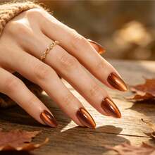 Beetles  Caramel Brown Cat Eye Press-On Nails, Short Almond False Nails With Easy 10-Minute Application, Complete Fall Manicure Kit For Women - Cat Eye Press On Nails Short Almond - 查看 1