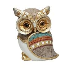 Figura Decorativa de Búho con Detalles Dorados y Patrones Geométricos, Adorno de Mesa para Estantería y Salón, Estatua de Poliéster para Decoración del Hogar, 13.50 x 10.00 x 16.00 cm - A - Ver 8