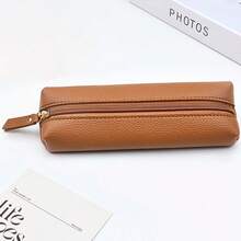 1pc Korean Style Lychee Texture PU Leather Zipper Pencil Case, Macaron Multicolor Large Capacity Minimalist Long Pencil Pouch, Student Desk Stationery Storage Bag, Pencil Holder - Multicolor - View 10