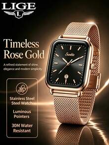 SUNKTA LIGE Women's Fashion Luxury Quartz Watch, Waterproof, Daily Wear, Date Display, Luminous Dial, Casual Watch - Rose Gold - View 1