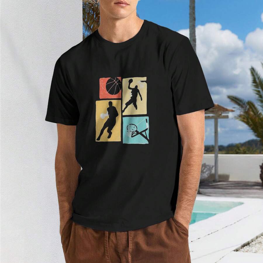 Camiseta de Jugadores de Baloncesto – Camiseta con Gráfico de Aro Colorido para Fans de Deportes - forma - Ver 1