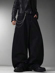 Skyrend Men Gothic Wide Leg Jeans, American Streetwear Denim Pants, Retro Embroidered Grunge Baggy Jeans For All Season Daily Commute, No Belt Halloween - Black - View 4