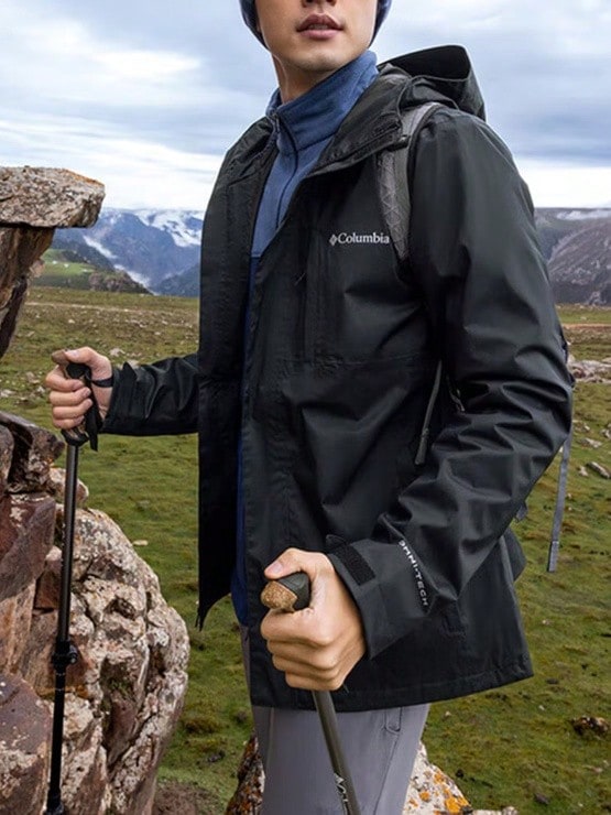 Columbia Jaket Hiking Gunung Outdoor Pria Terbaru, Mantel Softshell Olahraga Tahan Air - Hitam - View 1