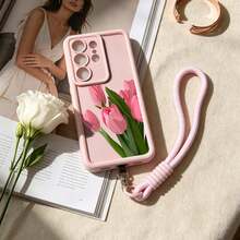 1 buah Casing Ponsel Pelindung Minimalis TPU Tebal Anti Jatuh Motif Tulip Merah Muda dengan Aksesori Tali Tangan yang Dapat Dilepas Cocok untuk Penggunaan Sehari-hari Anak Perempuan Serbaguna Kompatibel dengan Galaxy S26/S25/S24/S23/Galaxy A17/A57/ Y17S/ A3X/ A40 dan Honor 200/ Smart 8/ G22 Model Android - Berwarna merah muda - View 5