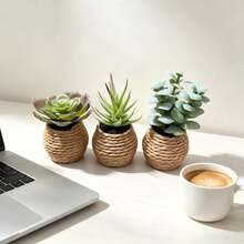 3pcs Mini Artificial Plant Bonsai Succulent Desktop Potted Plants, Suitable For Home Indoor, Garden, Office, Party (Highly Realistic), Photography And Other Decoration Scenes - Green - View 2