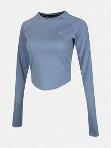 Nike Women's AS W NK TEMPO DF CRP LS Long Sleeve Knit Collarless T-Shirt TIM7578-486 - Dusty Blue - View 1