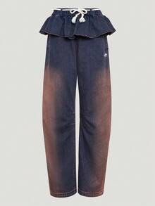 Adidas Originals Women's ORIGINALS OG 2IN1 PANT Pure Cotton 2-In-1 Loose Fit Curved Leg Denim Sweatpants KS0624 - Medium Wash - View 2