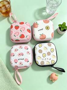2pcs Cute Fruit Print Earphone Storage Bag, Portable Digital Accessories Organizer Box, EVA Hard Shell Charging Cable Storage Pouch For AirPods, Data Cable, Small Items, Student Commute Travel Essential - View 7