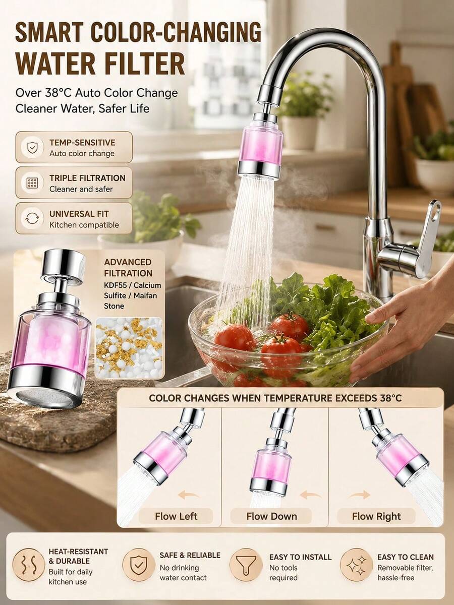 Kitchen Faucet Filter, Stainless Steel Tap Water Purifier, No Filter Replacement Needed, Extended Splash Guard - View 1