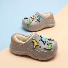 Kids' Thermal Lined Clogs With Cute 3D Dinosaur Decor, EVA Non-Slip Soft Sole, Unisex Home & Outdoor Wear, Warm For Autumn/Winter - Grey - View 4