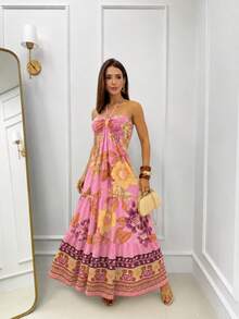Women Long Dresses - 粉紅色和黃色 - 查看 1