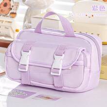 Double Button Layered Pencil Case/Storage Bag, Beige Plaid Toast Shaped Handbag, Fashionable Multi-Functional Stationery Storage Bag, Back To School Essential For Students - Multicolor - View 13
