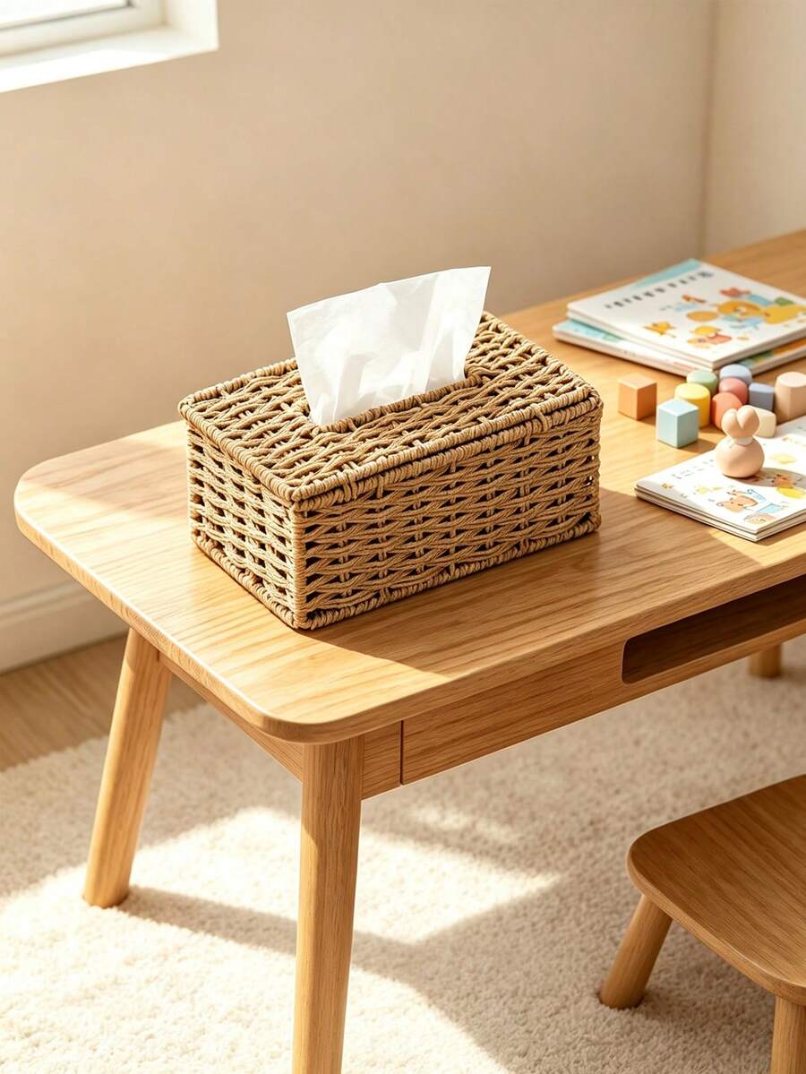 1 pieza Caja de pañuelos tejida a mano, rectangular con tapa, caja decorativa de estilo bohemio tejida, adecuada para almacenamiento en habitaciones de bebé, dormitorios y baños - Multicolor - Ver 1