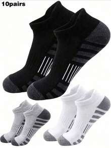 3/5/10/12/15/30 Pairs Of Men's Thickened Ankle Socks, Sports Running Socks, Low-Cut Casual Sports Socks, Ankle Socks, Unisex, Men's Boat Socks, Men's - Multicolor - View 12